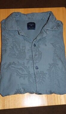 Steel & Jelly Premium British Design Blue Sage Short-Sleeve Floral Motif Shirt.